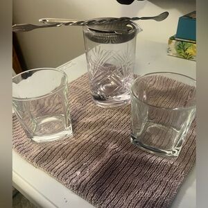 Elegant Glass Barware Set with Silver Strainer